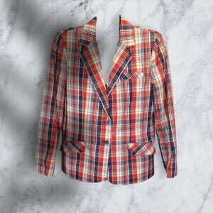 Abvien Vintage Red, White, Blue, & Yellow Plaid Blazer Size 11/12 (Medium)